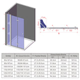 Walkin Dusche Duschwand Glas mit Festteil und Falttür Drehfalttür Duschabtrennung faltbar für Duschwanne Höhe 187 cm