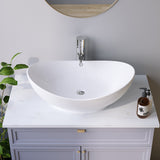 Design-Waschbecken aus Keramik Weiß Oval 60 x 39 cm Aufsatzwaschbecken Moderner Waschtisch für Unterschrank Waschplatz Handwaschbecken Überlauf | OHNE Hahnloch | OHNE Wasserhahn | OHNE Ablaufventil
