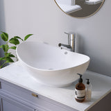 Design-Waschbecken aus Keramik Weiß Oval 60 x 39 cm Aufsatzwaschbecken Moderner Waschtisch für Unterschrank Waschplatz Handwaschbecken Überlauf | OHNE Hahnloch | OHNE Wasserhahn | OHNE Ablaufventil