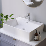 Waschbecken aus Keramik Weiß Eckig 59 x 44 cm Aufsatzwaschbecken für Waschtisch Unterschrank Waschplatz Gäste WC Hängewaschbecken Handwaschbecken mit Hahnloch Überlauf | OHNE Wasserhahn Ablaufventil