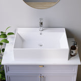 Waschbecken aus Keramik Weiß Eckig 59 x 44 cm Aufsatzwaschbecken für Waschtisch Unterschrank Waschplatz Gäste WC Hängewaschbecken Handwaschbecken mit Hahnloch Überlauf | OHNE Wasserhahn Ablaufventil