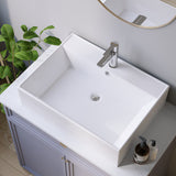 Waschbecken aus Keramik Weiß Eckig 59 x 44 cm Aufsatzwaschbecken für Waschtisch Unterschrank Waschplatz Gäste WC Hängewaschbecken Handwaschbecken mit Hahnloch Überlauf | OHNE Wasserhahn Ablaufventil