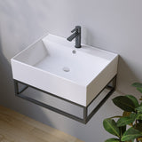 Waschbecken aus Keramik Weiß Eckig 59 x 44 cm Aufsatzwaschbecken für Waschtisch Unterschrank Waschplatz Gäste WC Hängewaschbecken Handwaschbecken mit Hahnloch Überlauf | OHNE Wasserhahn Ablaufventil