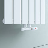 Multiblock für Badheizkörper Eckform inkl. Thermostatkopf mit Mittelanschluss, Ventil Armaturen Set Anschlussgarnitur mit Thermostat für Heizkörper, Chrom / Weiß