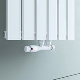 Multiblock für Badheizkörper Eckform inkl. Thermostatkopf mit Mittelanschluss, Ventil Armaturen Set Anschlussgarnitur mit Thermostat für Heizkörper, Chrom / Weiß