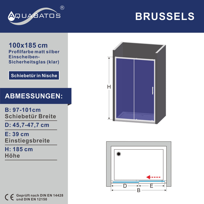 Duschtür Nische Schiebetür Dusche Duschschiebetür Chromoptik Sicherheitsglas klar 5 / 6 mm höhe 185 cm