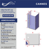Duschkabine Eckeinstieg Eckdusche Schwingtür an Festteil mit Duschtür Doppeltüren Pendeltüren Drehtüren Eckduschwand Glas mit Duschablage 5 mm Klarglas Höhe 187 cm