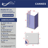 Duschkabine Eckeinstieg Eckdusche Schwingtür an Festteil mit Duschtür Doppeltüren Pendeltüren Drehtüren Eckduschwand Glas mit Duschablage 5 mm Klarglas Höhe 187 cm