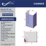 Duschkabine Eckeinstieg Eckdusche Schwingtür an Festteil mit Duschtür Doppeltüren Pendeltüren Drehtüren Eckduschwand Glas mit Duschablage 5 mm Klarglas Höhe 187 cm