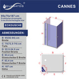 Duschkabine Eckeinstieg Eckdusche Schwingtür an Festteil mit Duschtür Doppeltüren Pendeltüren Drehtüren Eckduschwand Glas mit Duschablage 5 mm Klarglas Höhe 187 cm