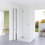 Walkin Dusche Duschwand Glas mit Festteil und Falttür Drehfalttür Duschabtrennung faltbar für Duschwanne Höhe 187 cm