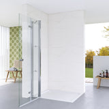 Walkin Dusche Duschwand Glas mit Festteil und Falttür Drehfalttür Duschabtrennung faltbar für Duschwanne Höhe 187 cm