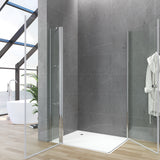 Duschkabine Eckeinstieg Eckdusche Schwingtür an Festteil mit Duschtür Doppeltüren Pendeltüren Drehtüren Eckduschwand Glas mit Duschablage 5 mm Klarglas Höhe 187 cm