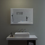 Badspiegel mit LED Beleuchtung Licht und Uhr 100x70cm ECHOS Typ D | Kosmetikspiegel Digital Uhr Touch Sensor Dimmbar Spiegelheizung Kaltweiß 6400K