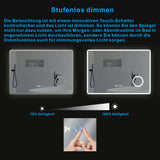 Badezimmerspiegel mit LED Beleuchtung und Uhr 100x70cm BORAS Typ D | Kosmetikspiegel Digital Uhr Touch Sensor Dimmbar Antibeschlag Kaltweiß 6400K