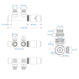 Multiblock für Badheizkörper Eckform inkl. Thermostatkopf mit Mittelanschluss, Ventil Armaturen Set Anschlussgarnitur mit Thermostat für Heizkörper, Chrom / Weiß