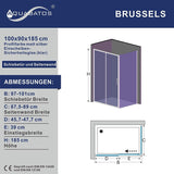 AQUABATOS Duschkabine mit Schiebetür SAPPIRE mit Seitenwand aus ESG 6mm Höhe 1850mm