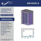 AQUABATOS Duschkabine mit Schiebetür SAPPIRE mit Seitenwand aus ESG 6mm Höhe 1850mm