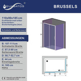 AQUABATOS Duschkabine mit Schiebetür SAPPIRE mit Seitenwand aus ESG 6mm Höhe 1850mm