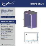 AQUABATOS Duschkabine mit Schiebetür SAPPIRE mit Seitenwand aus ESG 6mm Höhe 1850mm