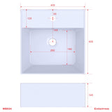 Waschbecken aus Keramik Eckig 40 x 40 cm Aufsatzwaschbecken für Waschtisch Unterschrank Waschplatz Hängewaschbecken Weiß mit Hahnloch Überlauf