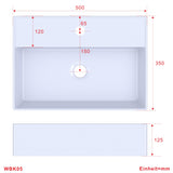 Waschbecken aus Keramik Eckig 50 x 35 cm Aufsatzwaschbecken für Waschtisch Unterschrank Waschplatz Hängewaschbecken Weiß mit Hahnloch Überlauf