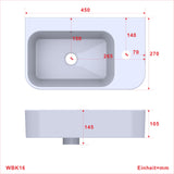 Waschbecken Keramik Waschtisch Hängewaschbecken klein Handwaschbecken Weiß Eckig 45 x 27 cm Badezimmer Gäste WC | Hahnloch Rechts | Überlauf | Stockschrauben | OHNE Wasserhahn | OHNE Ablaufventil