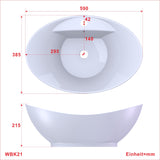 Design-Waschbecken aus Keramik Weiß Oval 59 x 39 cm Aufsatzwaschbecken Moderner Waschtisch für Unterschrank Waschplatz Handwaschbecken | Hahnloch | Überlauf | OHNE Wasserhahn | OHNE Ablaufventil