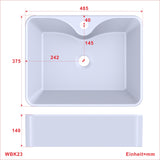 Waschbecken aus Keramik Weiß Eckig 49 x 38 cm Aufsatzwaschbecken für Waschtisch Unterschrank Waschplatz Badezimmer Rechteckiger Handwaschbecken Waschschale mit Hahnloch | OHNE Überlauf