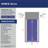 Rahmenlos Faltbare Duschtür Falttür 6 mm ESG Sicherheitsglas NANO Beschichtung Breite 70 75 80 90 100 120 cm Höhe 197 cm Wandausgleich 15 mm & 20 mm
