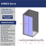 Duschabtrennung Duschwand Glas faltbar Walk-in Dusche mit Falttür aus Sicherheitsglas (ESG) 6 mm NANO-Beschichtung Höhe 197 cm