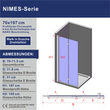 Duschabtrennung Duschwand Glas faltbar Walk-in Dusche mit Falttür aus Sicherheitsglas (ESG) 6 mm NANO-Beschichtung Höhe 197 cm