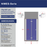 Rahmenlos Faltbare Duschtür Falttür 6 mm ESG Sicherheitsglas NANO Beschichtung Breite 70 75 80 90 100 120 cm Höhe 197 cm Wandausgleich 15 mm & 20 mm