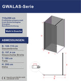 Walk In Duschwand Duschabtrennung 8 mm ESG Grauglas mit Nanobeschichtung matt schwarzem Profil
