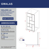 Walk in Dusche Duschwand Glas schwarz matt Echtglas 8 mm Dekor Kariert Nano Beschichtung 90° Stabilisator