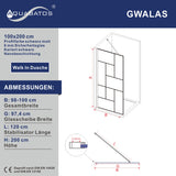 Walk in Dusche Duschwand Glas schwarz matt Echtglas 8 mm Dekor Kariert Nano Beschichtung verstellbarer Winkel Stabilisationsbügel