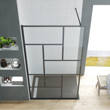 Walk in Dusche Duschwand Glas schwarz matt Echtglas 8 mm Dekor Kariert Nano Beschichtung 90° Stabilisator