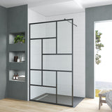 Walk in Dusche Duschwand Glas schwarz matt Echtglas 8 mm Dekor Kariert Nano Beschichtung 90° Stabilisator