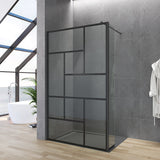 Duschwand Glas Schwarz matt Echtglas 8 mm Dekor Kariert mit 30 cm Spritzschutz Seitenteil