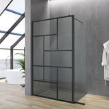 Duschwand Glas Schwarz matt Echtglas 8 mm Dekor Kariert mit 30 cm Spritzschutz Seitenteil