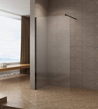 Walk In Dusche schwarz matt 10mm Klarglas mit Nano Beschichtung 90° Stabilisator