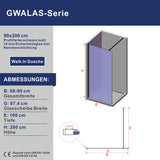 Walk In Dusche schwarz matt 10mm Klarglas mit Nano Beschichtung 90° Stabilisator