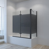 Eck Duschtrennwand Schwarz matt 120 x 70 x 140 cm Duschwand für Badewanne faltbar Badewannenaufsatz mit Seitenwand Badewannenfaltwand Dekorlinien Industrial Black Loft Style 5 mm Echtglas