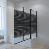 Eck Duschtrennwand Schwarz matt 120 x 70 x 140 cm Duschwand für Badewanne faltbar Badewannenaufsatz mit Seitenwand Badewannenfaltwand Dekorlinien Industrial Black Loft Style 5 mm Echtglas