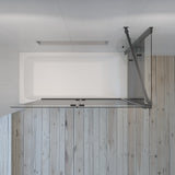Eck Duschtrennwand Schwarz matt 120 x 70 x 140 cm Duschwand für Badewanne faltbar Badewannenaufsatz mit Seitenwand Badewannenfaltwand Dekorlinien Industrial Black Loft Style 5 mm Echtglas