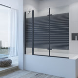 Duschwand Badewanne schwarz 150 x 140 cm Badewannenaufsatz 3 Teilig faltbar Duschtrennwand Faltwand Glas Festteil mit Eckregale Badewannenfaltwand Dusche 5 mm ESG Klarglas Nano Beleuchtung