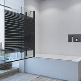 Duschwand Badewanne schwarz 150 x 140 cm Badewannenaufsatz 3 Teilig faltbar Duschtrennwand Faltwand Glas Festteil mit Eckregale Badewannenfaltwand Dusche 5 mm ESG Klarglas Nano Beleuchtung