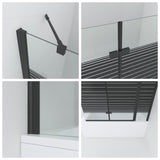 Duschwand Badewanne schwarz 150 x 140 cm Badewannenaufsatz 3 Teilig faltbar Duschtrennwand Faltwand Glas Festteil mit Eckregale Badewannenfaltwand Dusche 5 mm ESG Klarglas Nano Beleuchtung