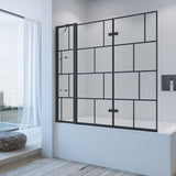 Duschwand Badewanne schwarz Dekor Kariert 150 x 140 cm Badewannenaufsatz 3 Teilig faltbar Duschtrennwand Faltwand Glas Festteil mit Ablage Badewannenfaltwand Dusche 5 mm ESG Klarglas Sicherheitsglas
