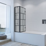 Duschwand Badewanne schwarz Dekor Kariert 150 x 140 cm Badewannenaufsatz 3 Teilig faltbar Duschtrennwand Faltwand Glas Festteil mit Ablage Badewannenfaltwand Dusche 5 mm ESG Klarglas Sicherheitsglas
